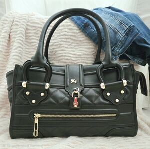 Authentic BURBERRY Manor Quilted XL Brown Luxury‎ Satchel Handbag Business Bag